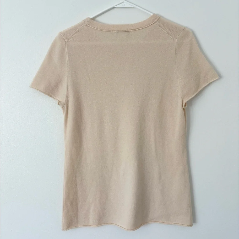 J Crew Cashmere Cream Rolled Hem Crewneck Relaxed Tee Shirt Size Large - Picture 4 of 5